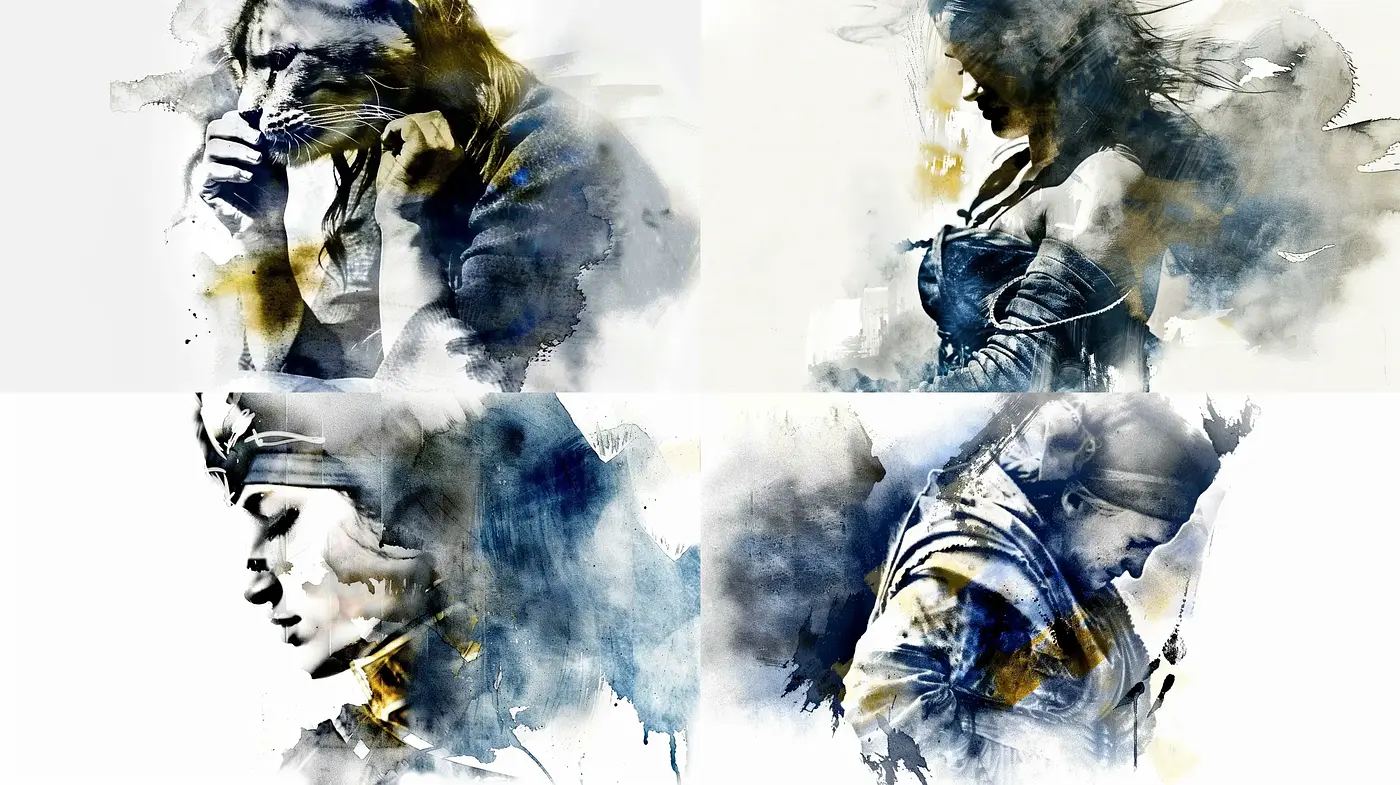 Abstract Ink Wash Fusion with Expressive Human Silhouettes - Midjourney sref style