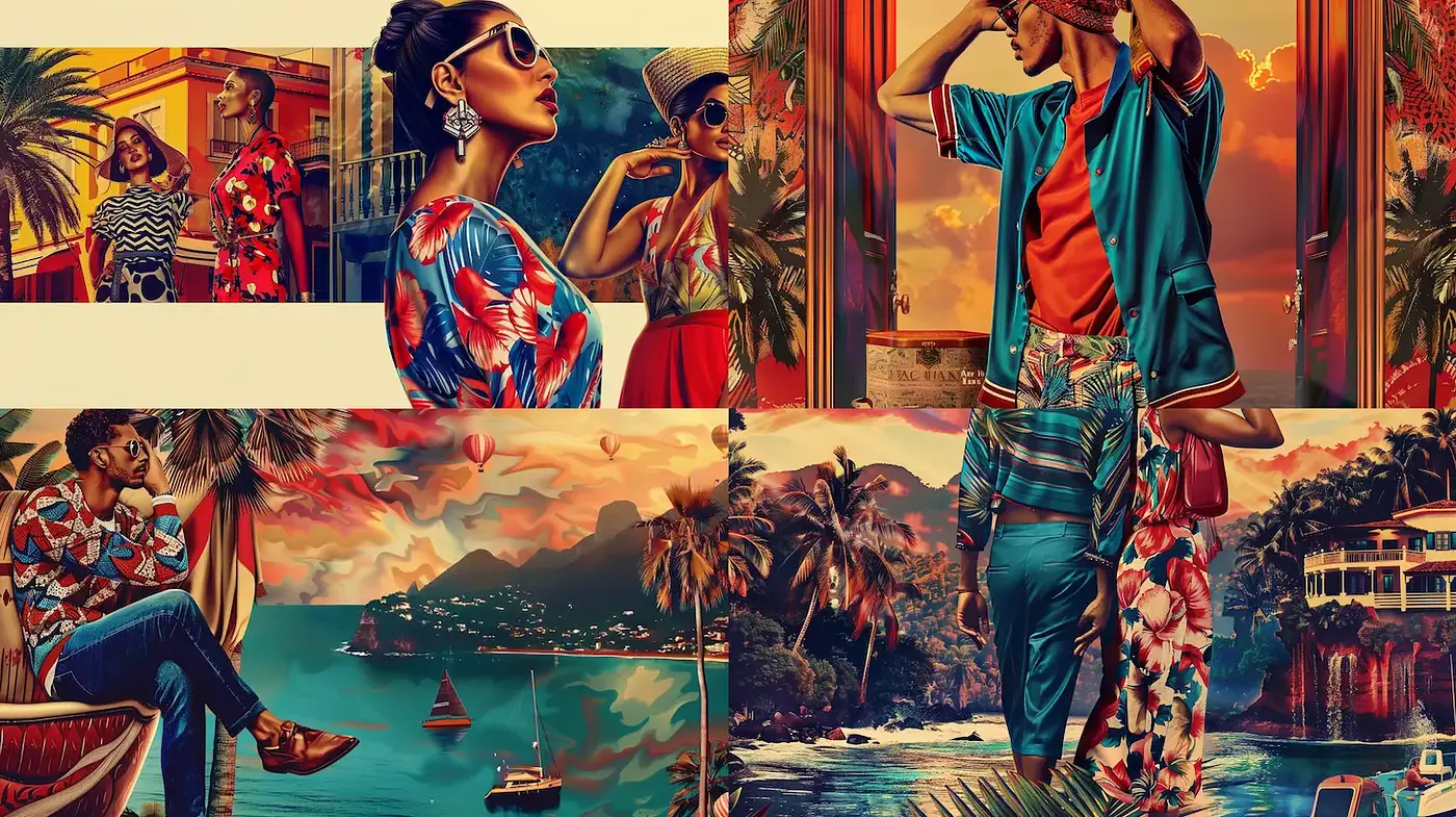 Vibrant tropical-inspired imagery with bold textures and dynamic compositions - Midjourney sref style