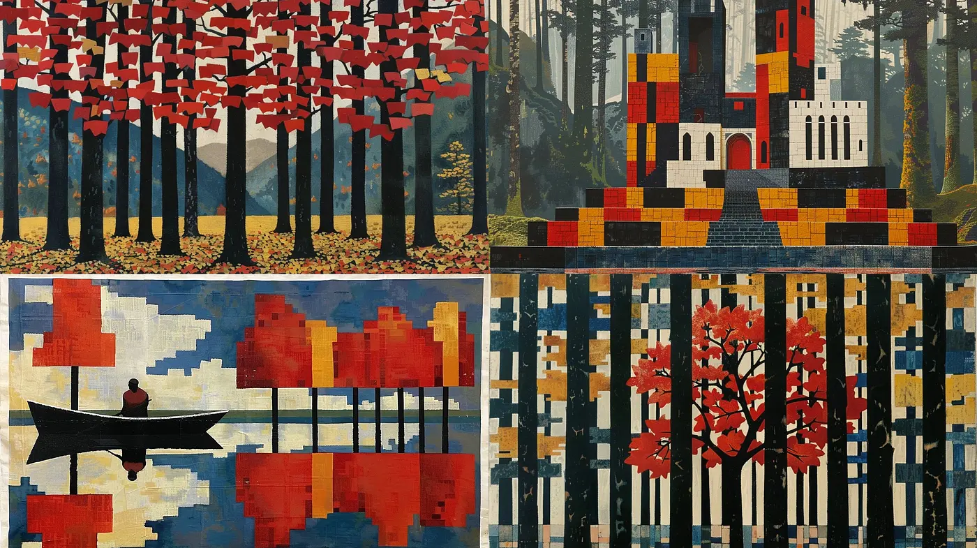 Geometric Serenity: A Tranquil Mosaic of Nature and Reflection - Midjourney sref style