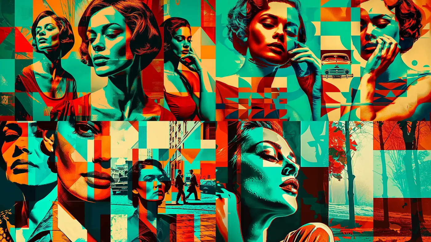 Turquoise and Vermilion Fusion: A Digital Pop Art Experiment - Midjourney sref style