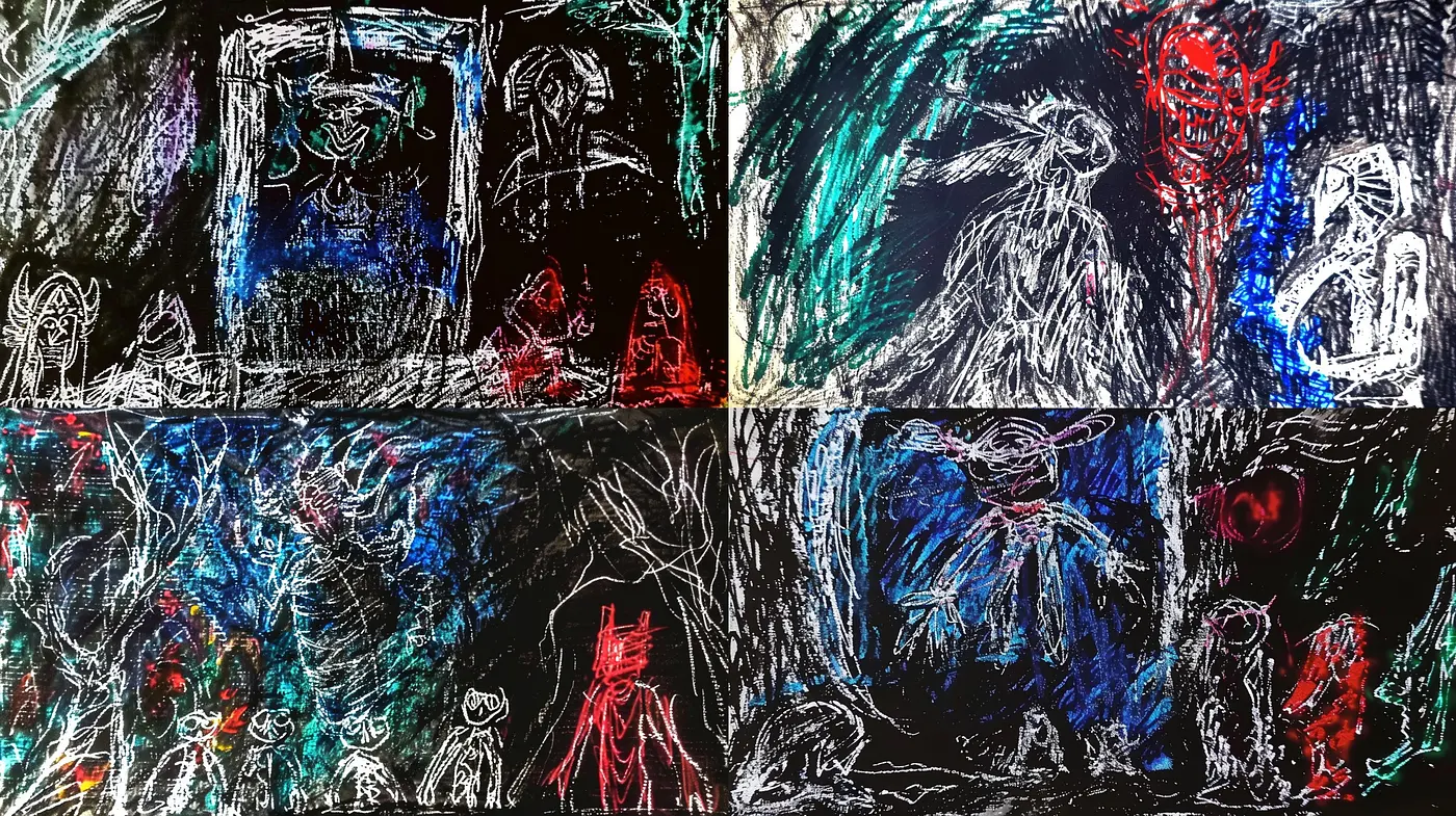 Ethereal Spectrum: A Study in Contrasted Hues with Abstract Expressionism Undertones - Midjourney sref style