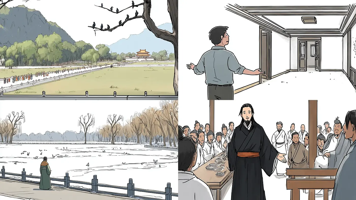 Serene Illustrative Style with Minimalist Elements and Cultural Themes - Midjourney sref style