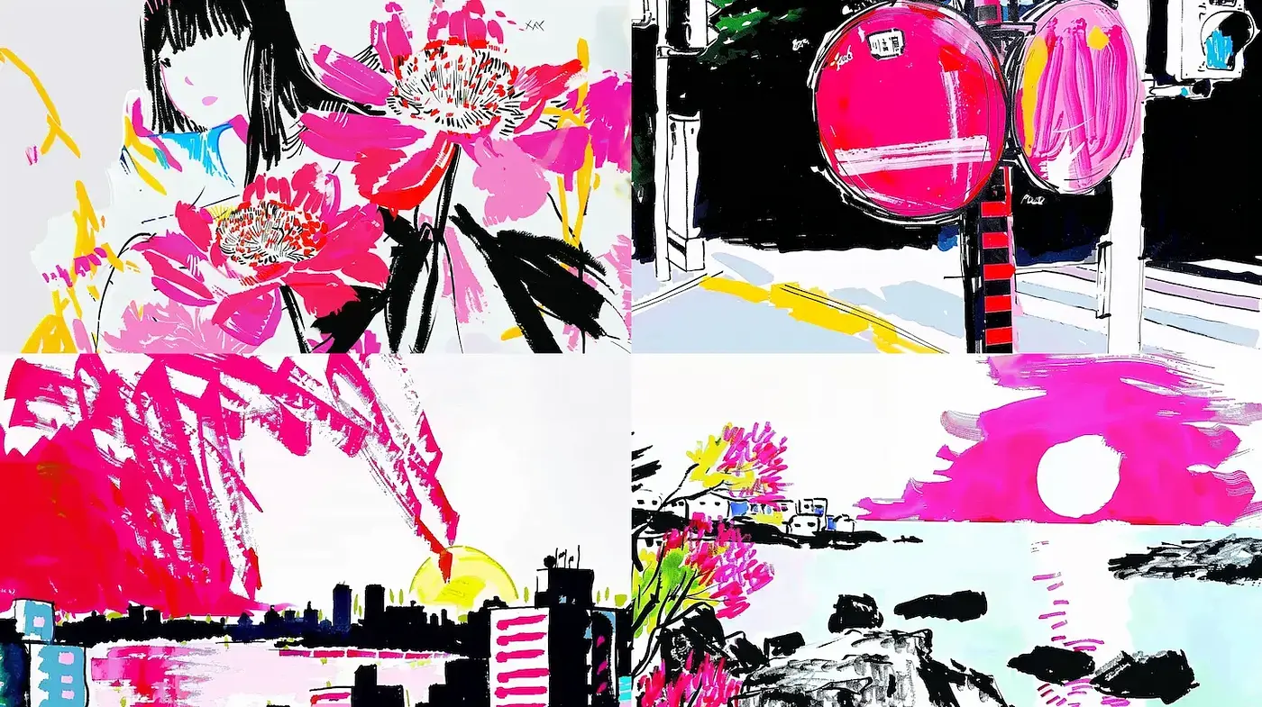 Vivid and Expressive Contemporary Artwork with Floral Motifs - Midjourney sref style