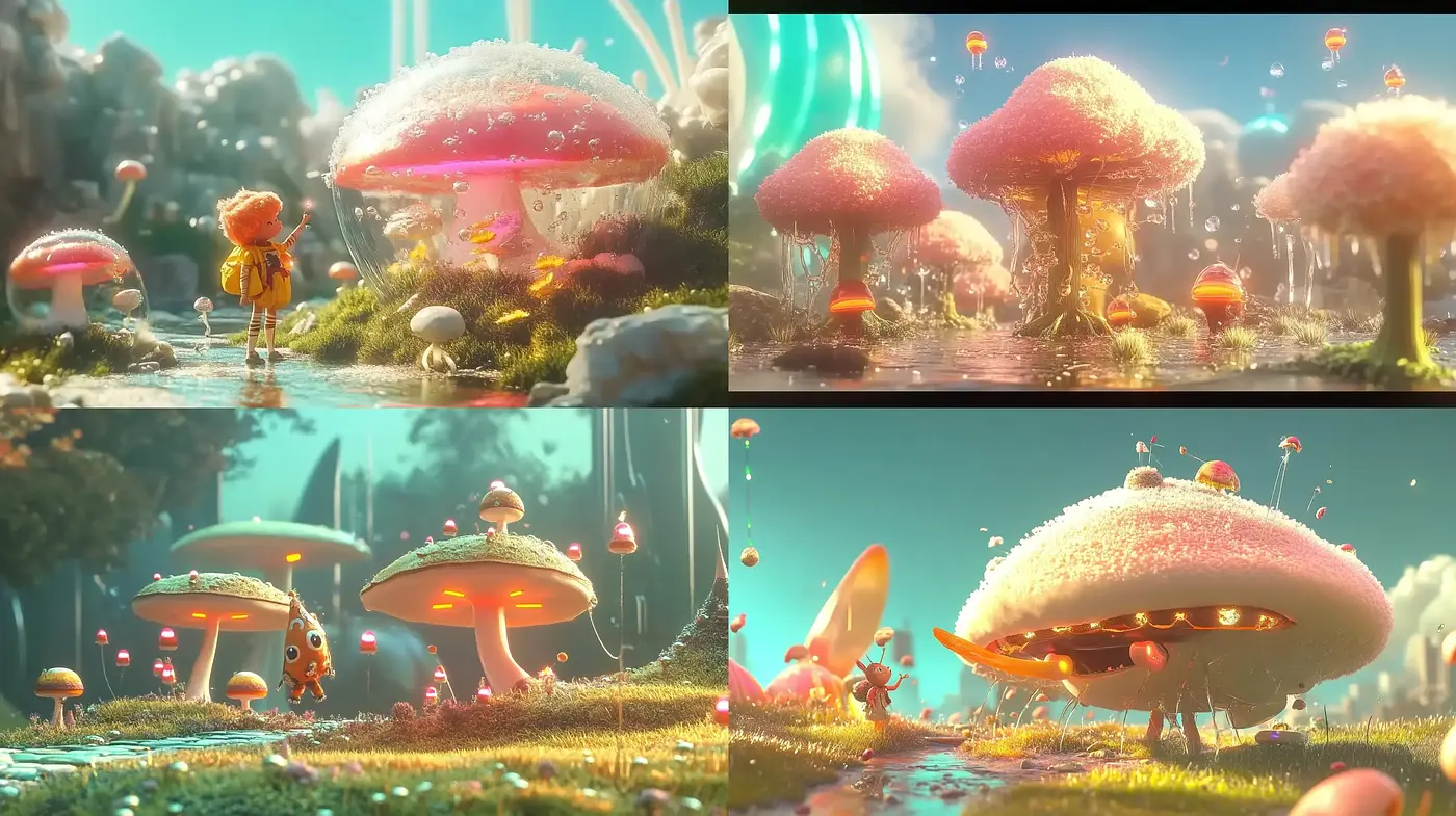 Enchanted Iridescent Wonderland: A Cinematic Journey Through a Whimsical Mushroom Realm - Midjourney sref style