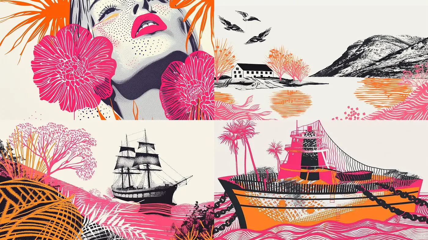 Retro Nautical Adventure in Bold Pop Art Illustration - Midjourney sref style