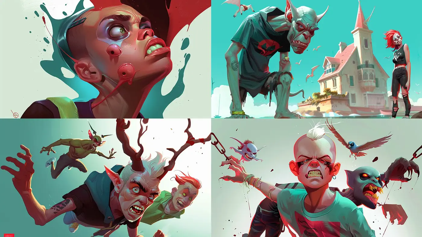 Dynamic Comicbook Spectacle with Vivid Character Expressions - Midjourney sref style