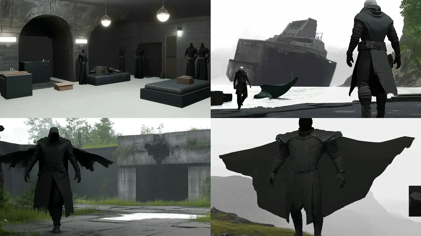 Monochromatic Silhouetted Vigilante in Dystopian Tableaus - Midjourney sref style
