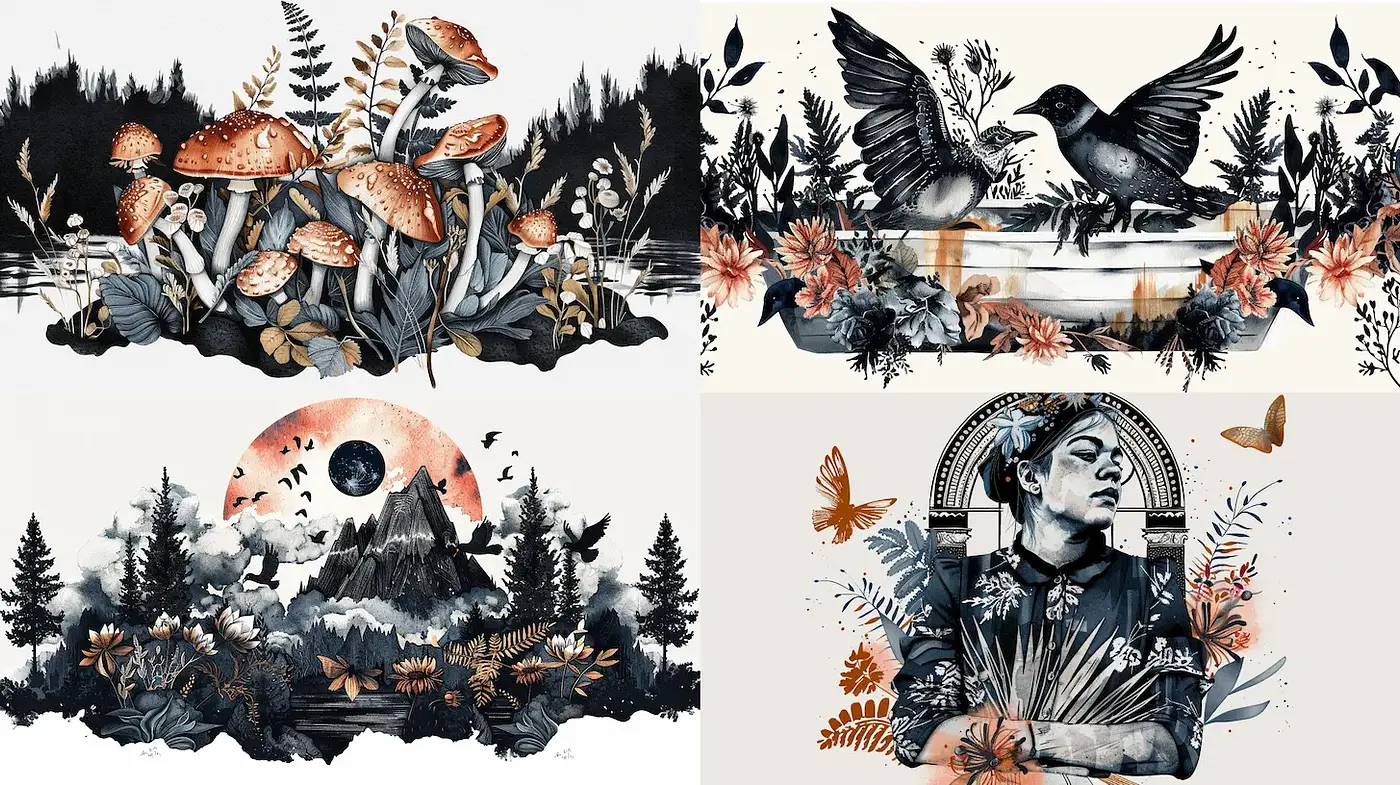 Nature-inspired intricate illustrations with a blend of realism and stylization - Midjourney sref style