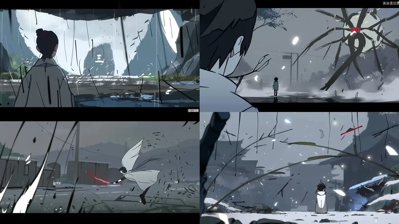 Melancholic Twilight: A Cinematic Anime-Inspired Style with a Monochromatic Essence - Midjourney sref style