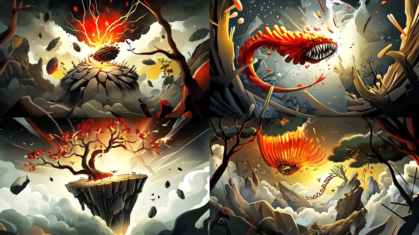 Elemental Fury: A Harmony of Chaos and Nature in Digital Brushwork - Midjourney sref style
