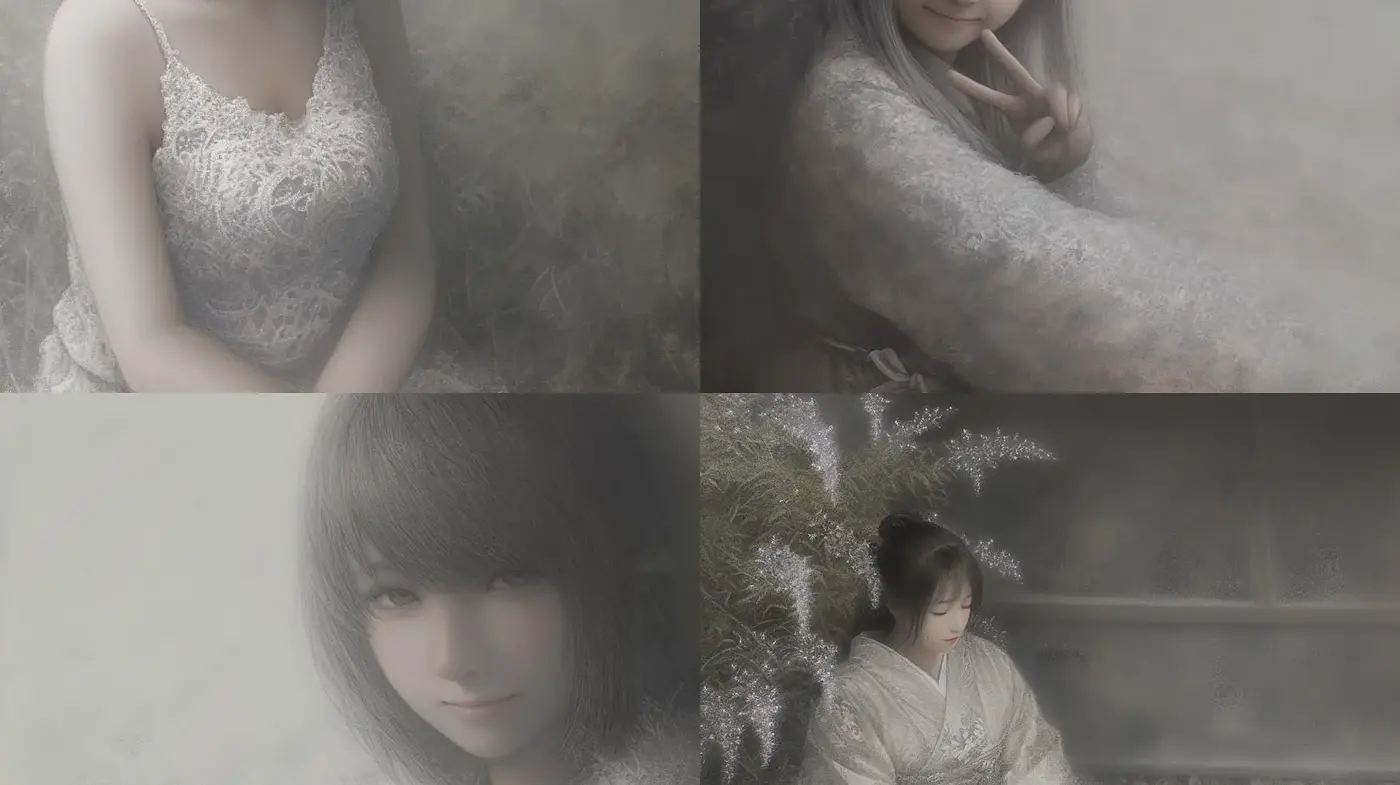 Ethereal Monochrome Portraiture with Subdued Textures - Midjourney sref style