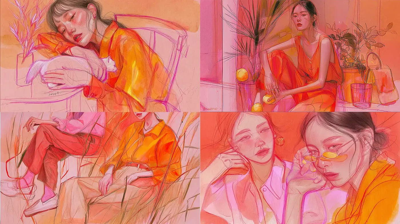 Contemporary Illustrative Style with Soft Color Gradients and Emotional Depth - Midjourney sref style