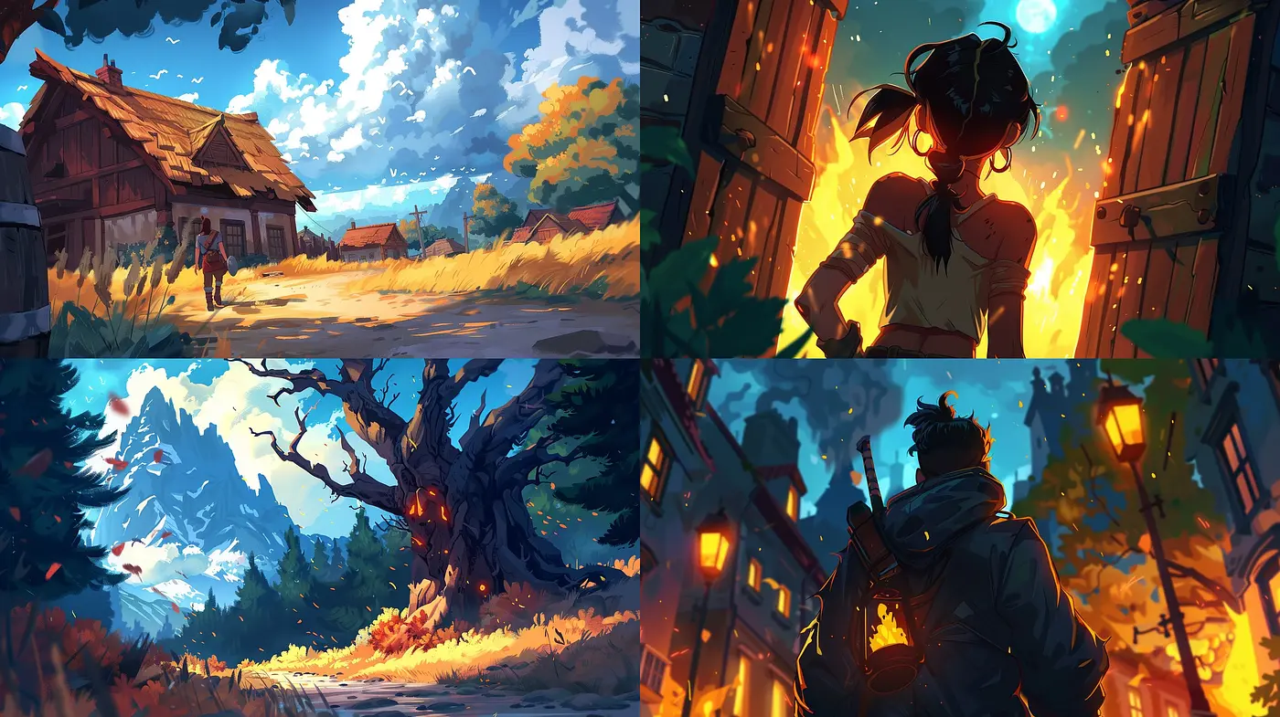Twilight Hues and Dynamic Brushwork: A Vivid Display of Stylized Digital Art - Midjourney sref style