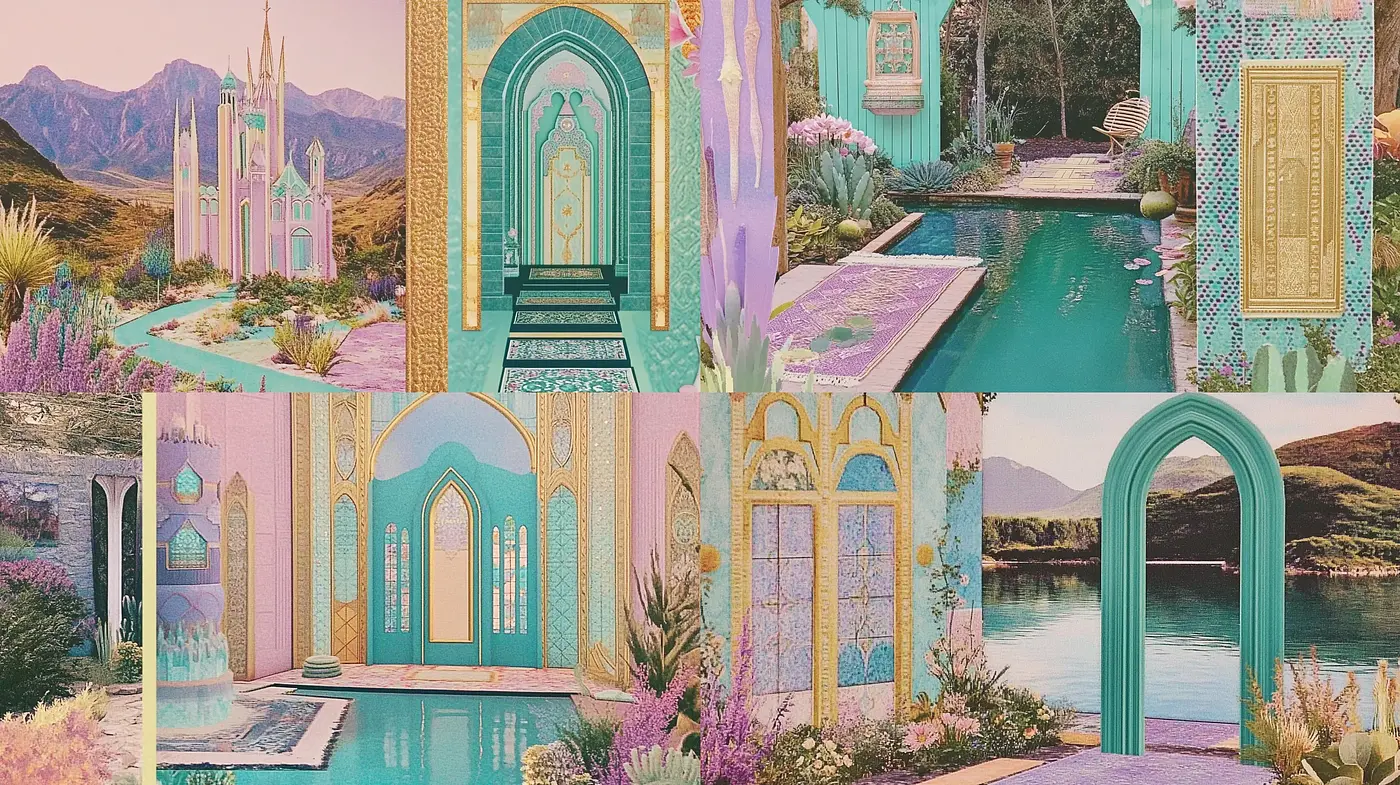 Serene Pastel Dreamscape of Imagined Architecture - Midjourney sref style