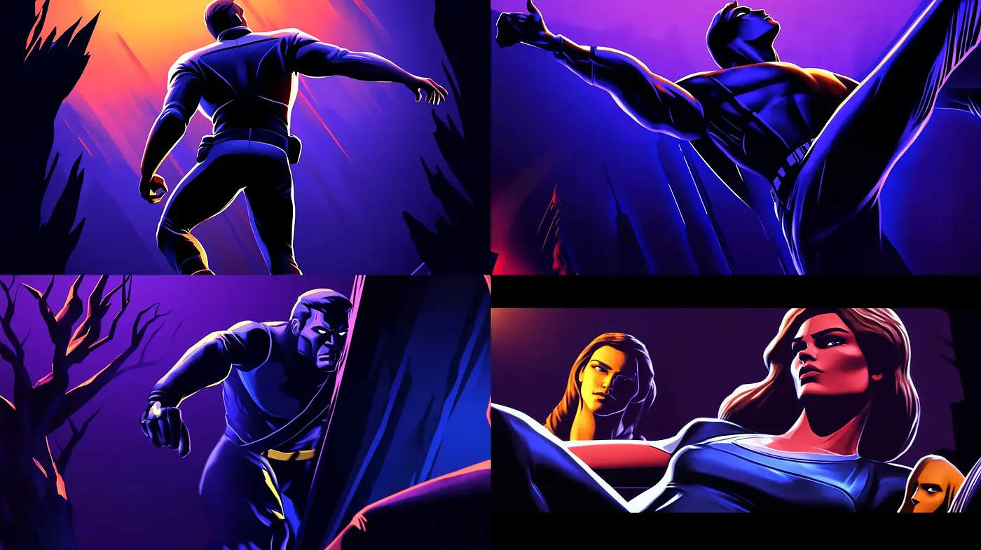 Dynamic Comic Book Heroism Style with Vibrant Twilight Hues - Midjourney sref style