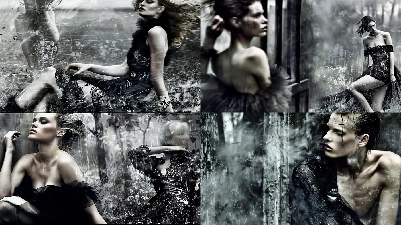 Ethereal Monochromatic Dreamscape: An Artistic Confluence of Moody Ambiance and Textural Intrigue - Midjourney sref style