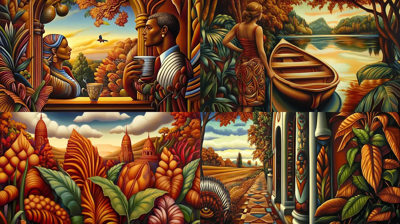 Autumnal Elegance in Stylized Nature Scenes - Midjourney sref style