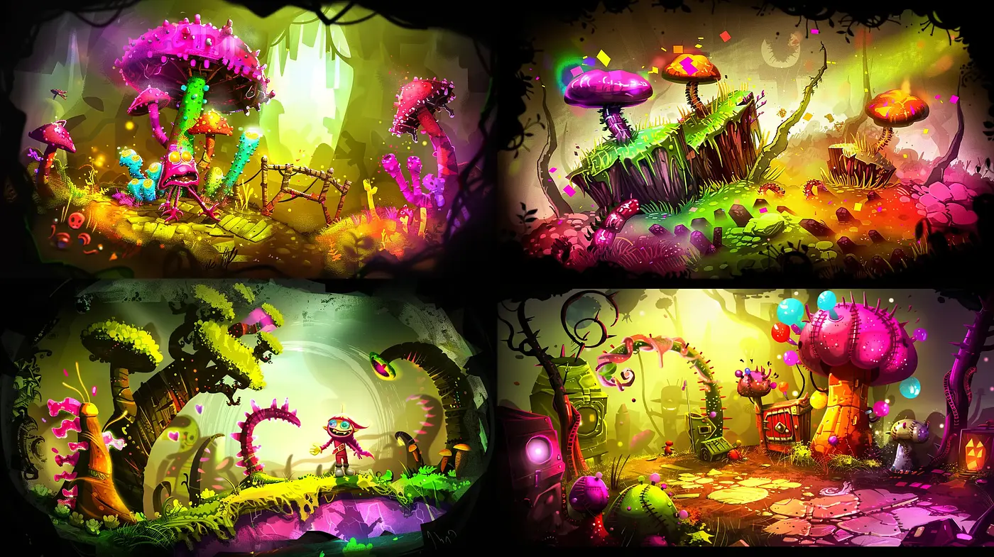 Enchanted Luminous Fantasy Landscapes with Whimsical Flora - Midjourney sref style