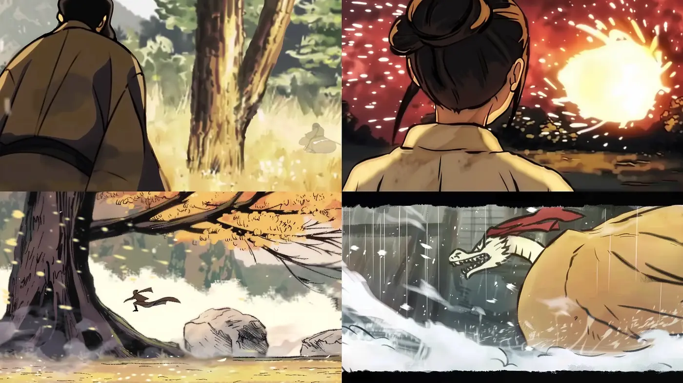 Nature's Animated Saga: Dynamic Brushwork and Earthy Tones Infused with Motion - Midjourney sref style