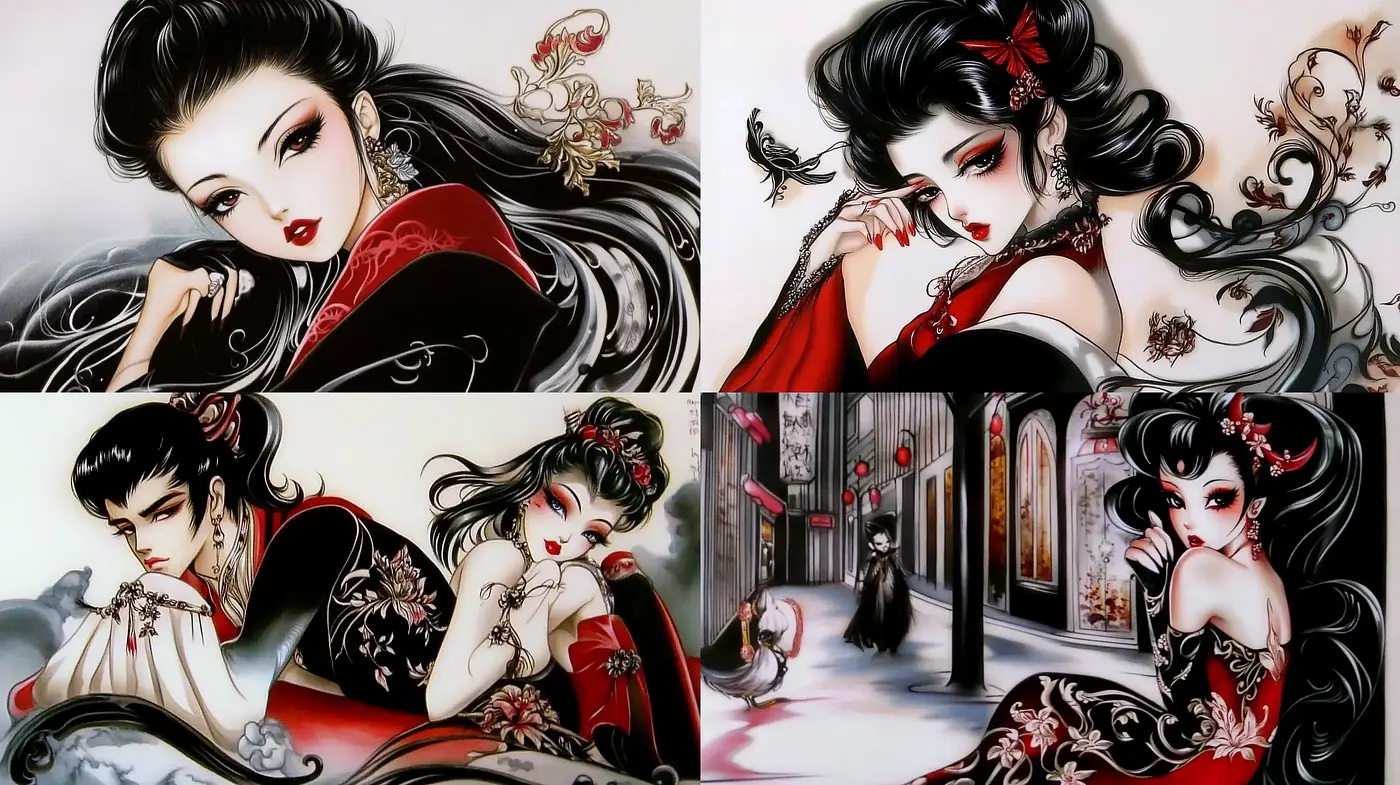 Ethereal Elegance: A Portrait of Timeless Oriental Beauty in Monochromatic Essence - Midjourney sref style