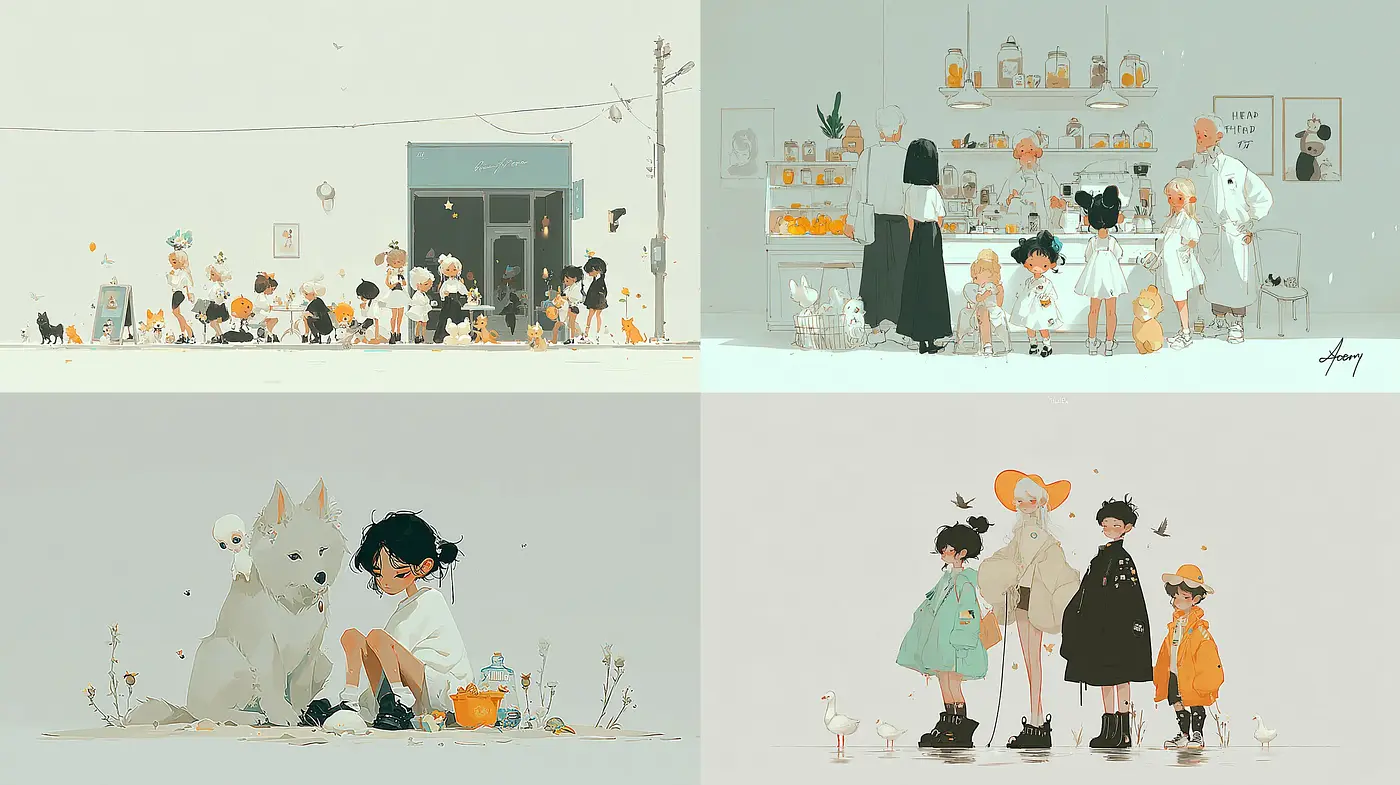 A whimsical exploration of childhood through minimalist artistry - Midjourney sref style