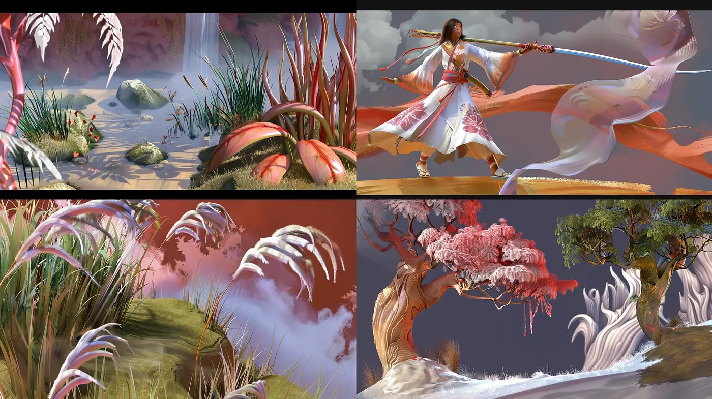 Ethereal Natural Harmony: A Dance of Fantasy and Traditional Elegance - Midjourney sref style