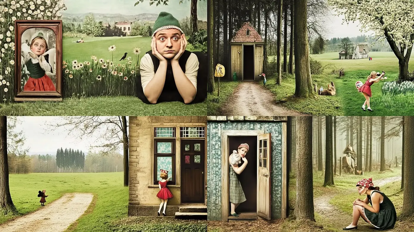 Enigmatic Pastoral Dreamscapes with Surrealist Undertones - Midjourney sref style