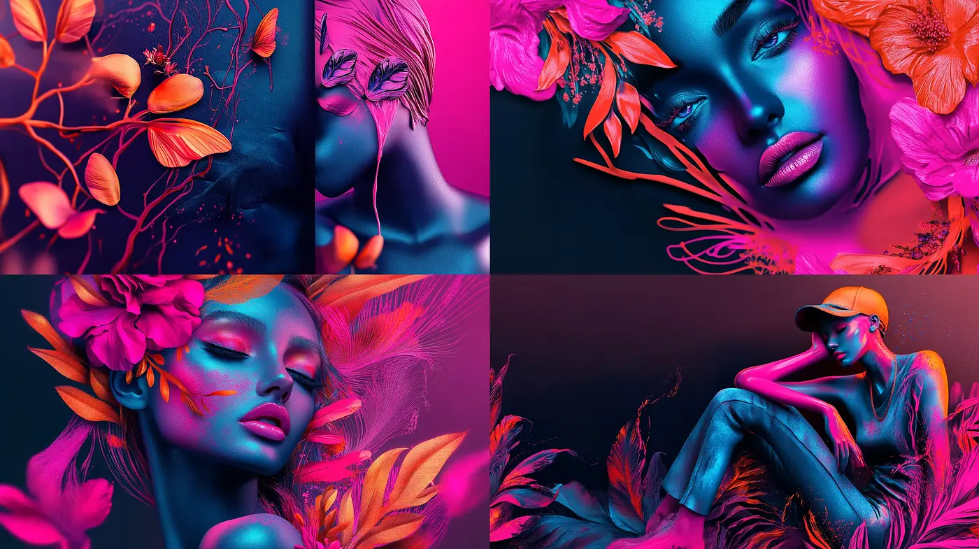 Neon Botanical Dreamscape: A Fusion of Fluorescent Flora and Surreal Beauty - Midjourney sref style