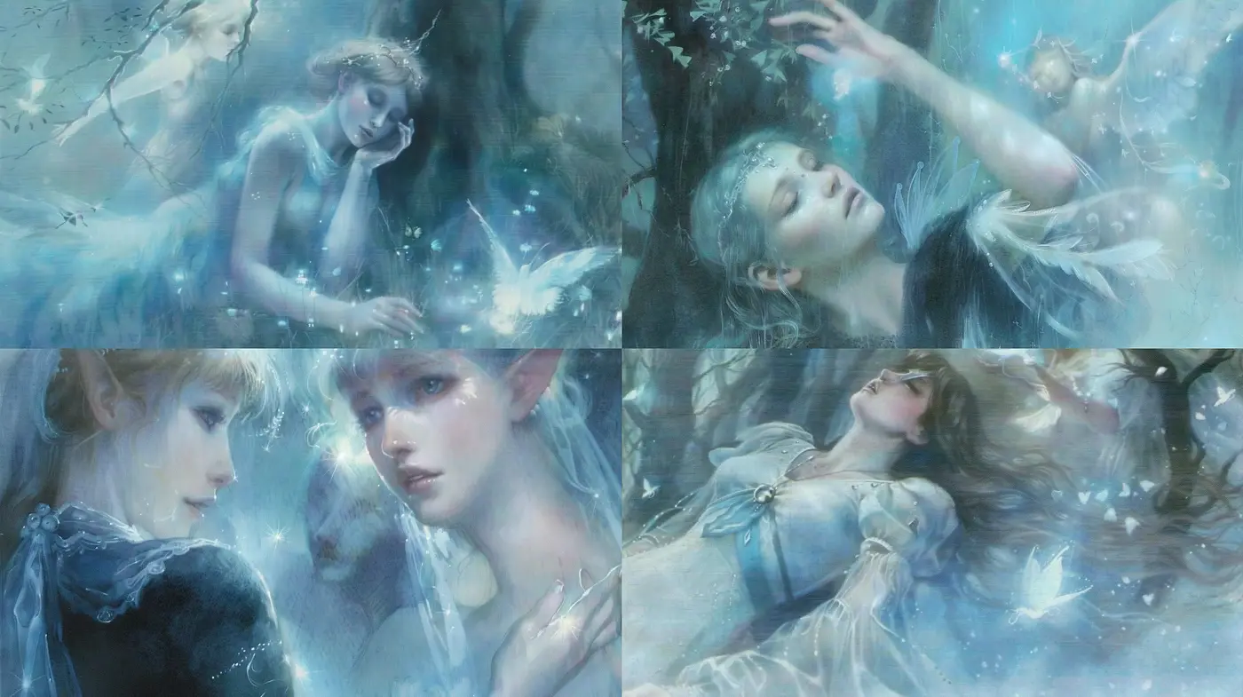 Ethereal Dreamscape: A Symphony of Serenity in Pastel Blues and Misty Hues - Midjourney sref style