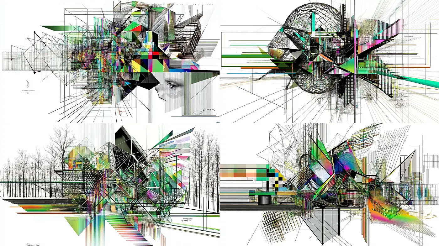 Abstract Architectural Symphony in Digital Collage - Midjourney sref style