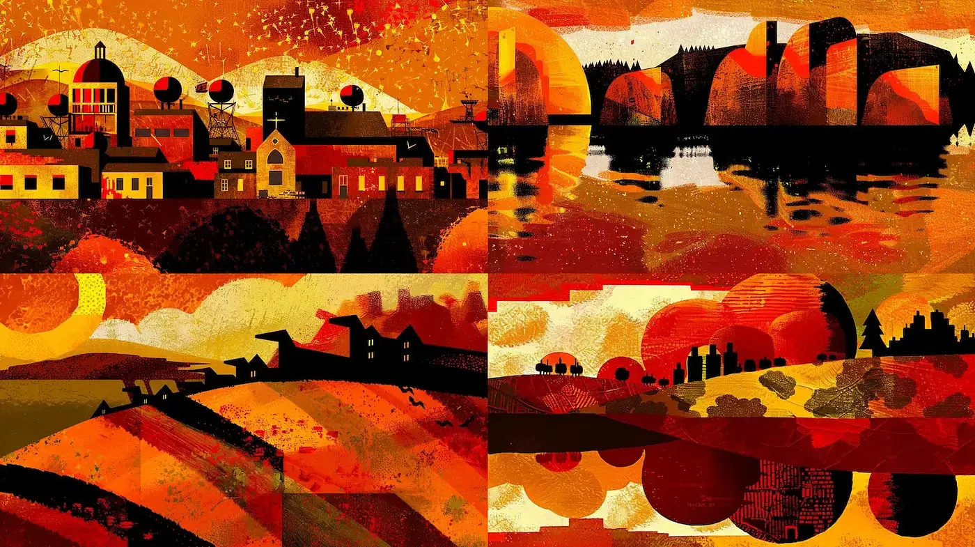 Warm Tonal Harmony in Abstracted Landscapes - Midjourney sref style
