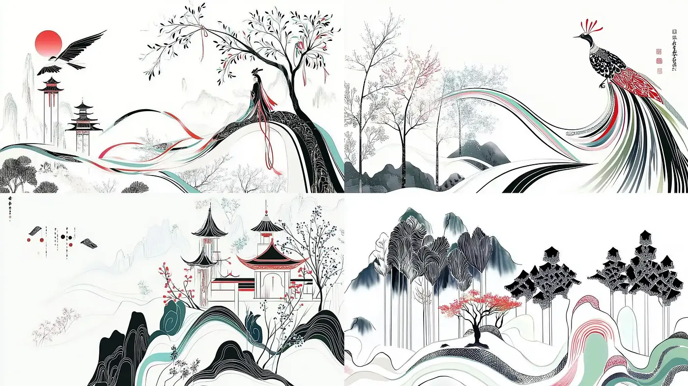 Elegant Fusion of Traditional East Asian Artistry and Modern Aesthetics - Midjourney sref style