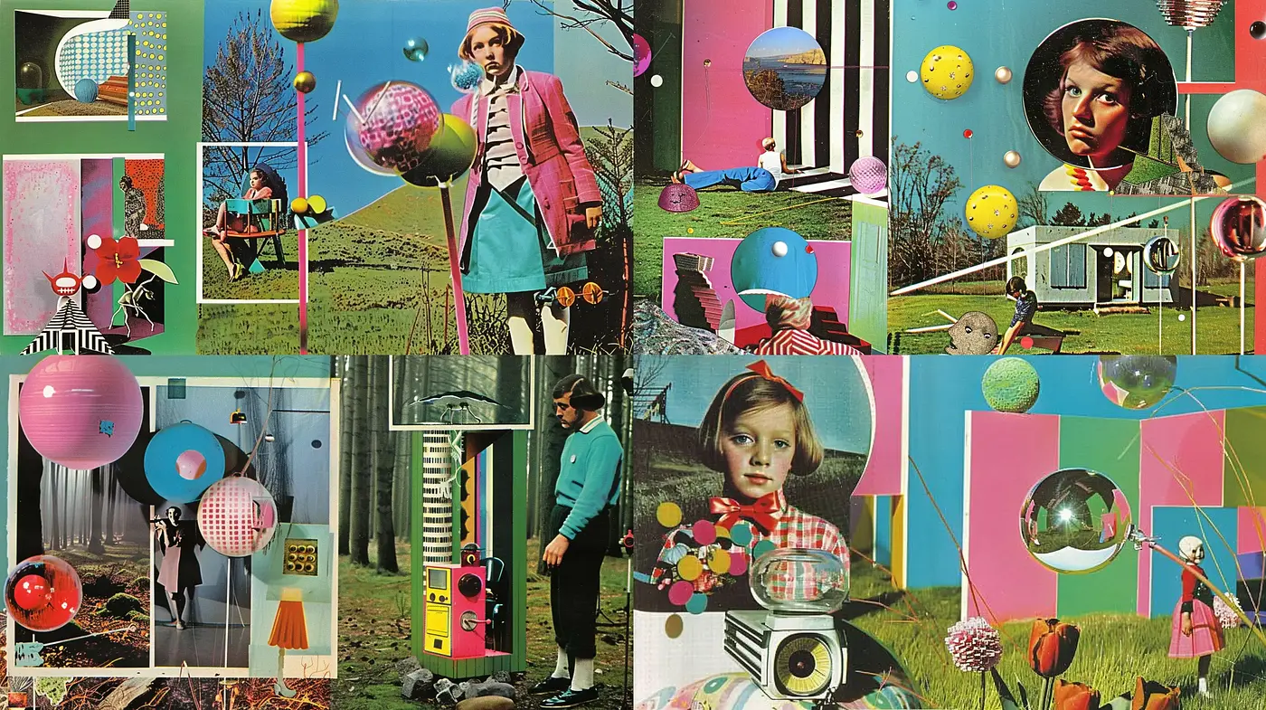 Retro-Futuristic Collage with Surrealist Overtones - Midjourney sref style