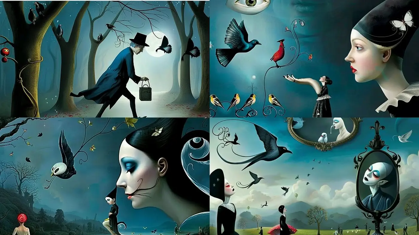 Surreal Whimsy with a Gothic Twist - Midjourney sref style