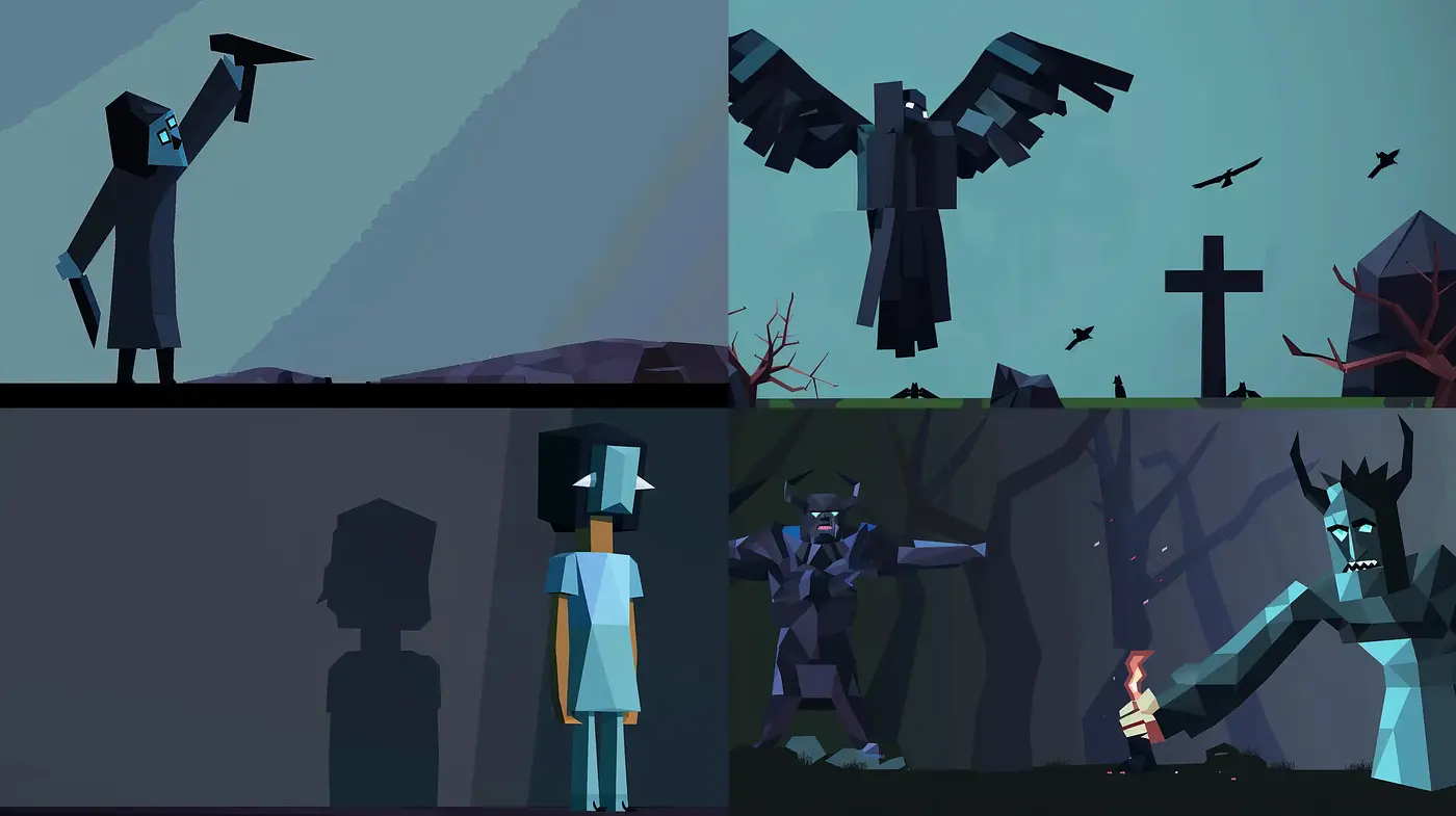 Gothic Low-Poly Elegance with a Mysterious, Melancholic Hue - Midjourney sref style