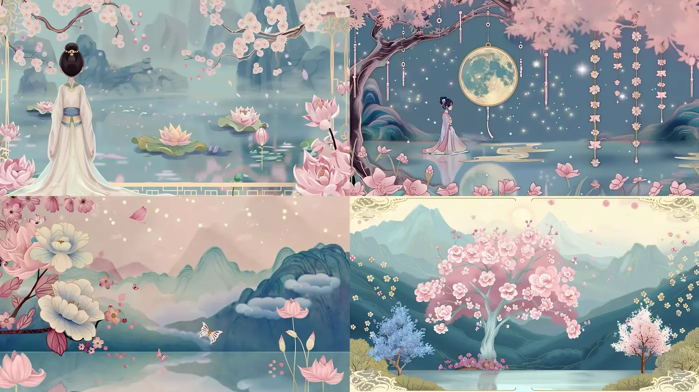 Ethereal Eastern Serenity: A Tranquil Melange of Pastel Dreamscapes - Midjourney sref style