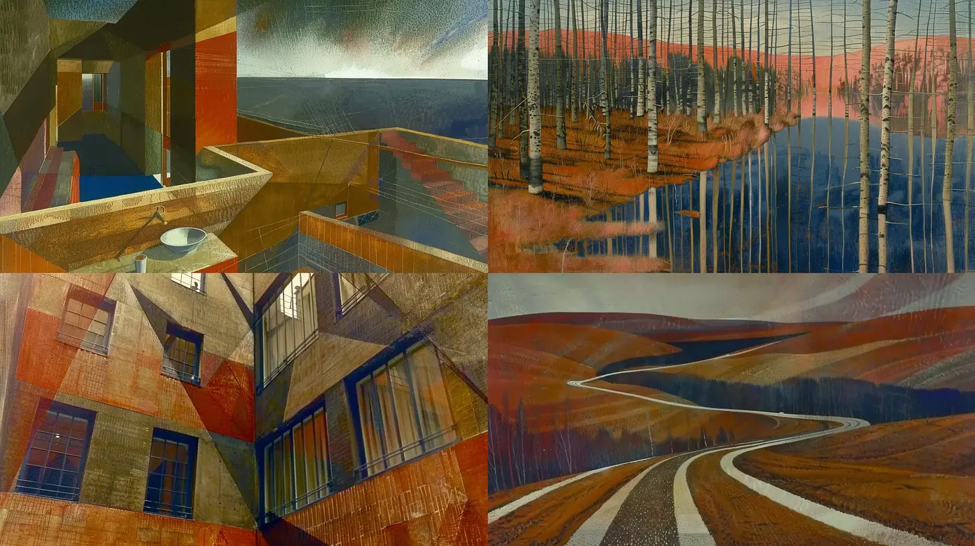 Earth-Toned Textural Fusion with Abstract Geometric Forms - Midjourney sref style