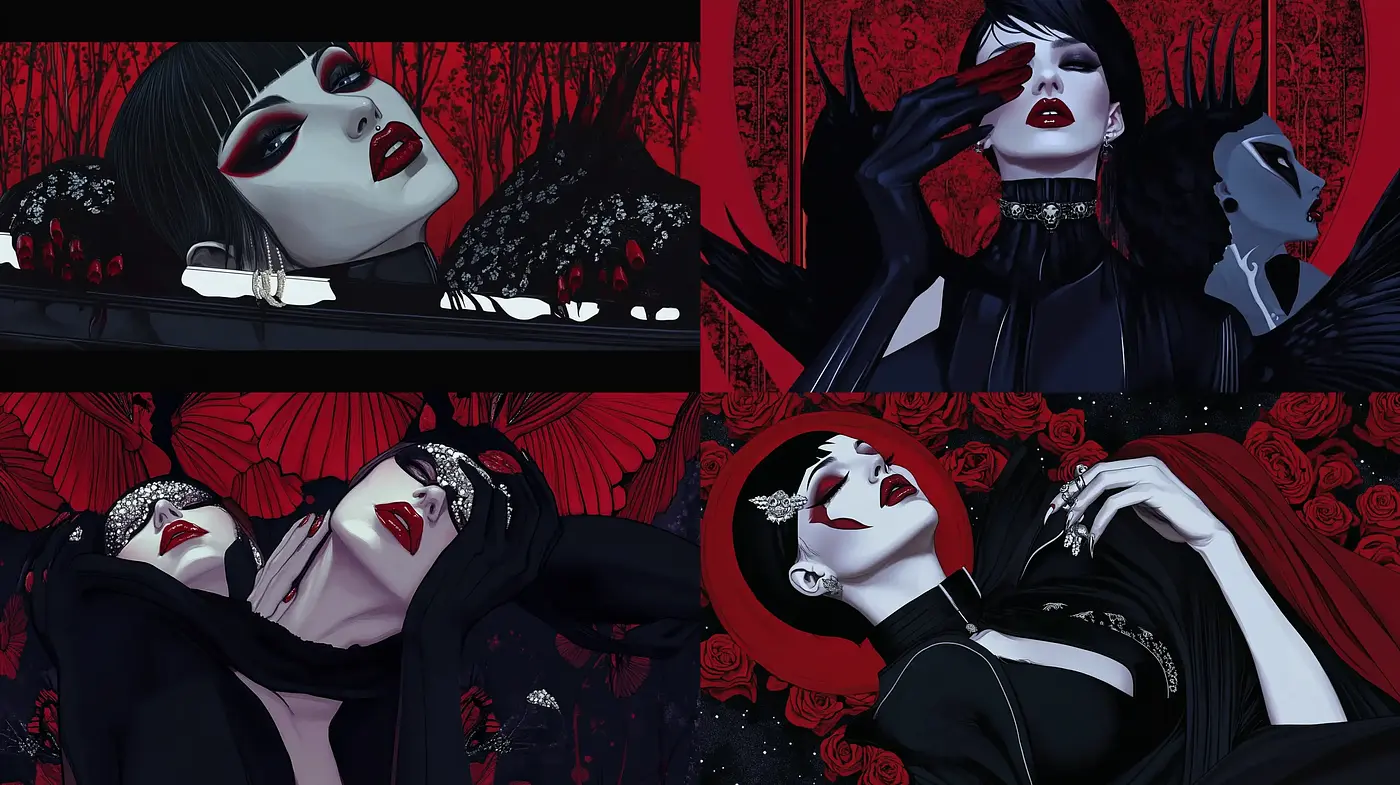 Gothic Elegance with a Crimson Embrace - Midjourney sref style