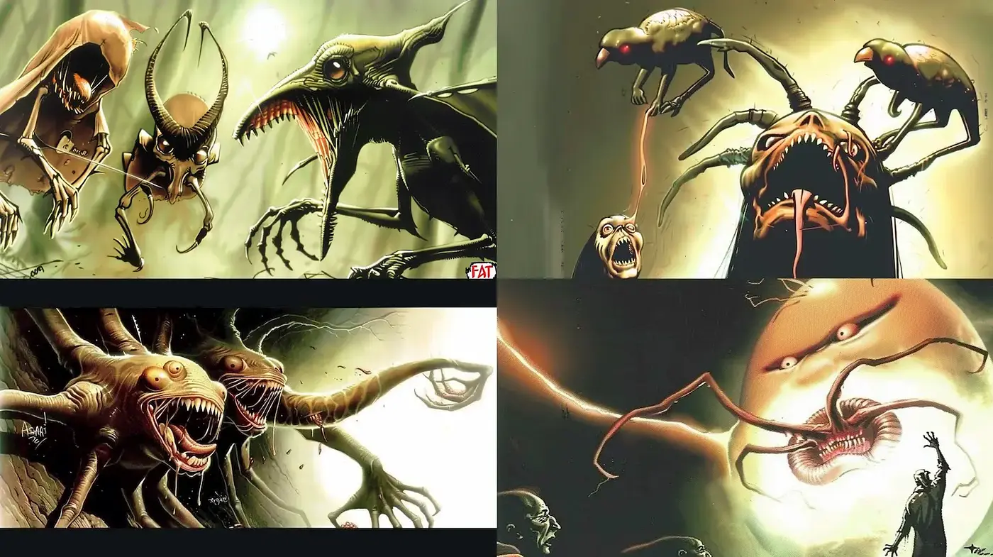 Dark and Eerie Surrealism with Fantasy Influences - Midjourney sref style