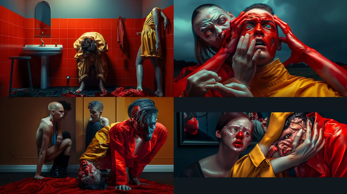 Stark Contrasts in Surreal Tableaux with a Cinematic Edge - Midjourney sref style