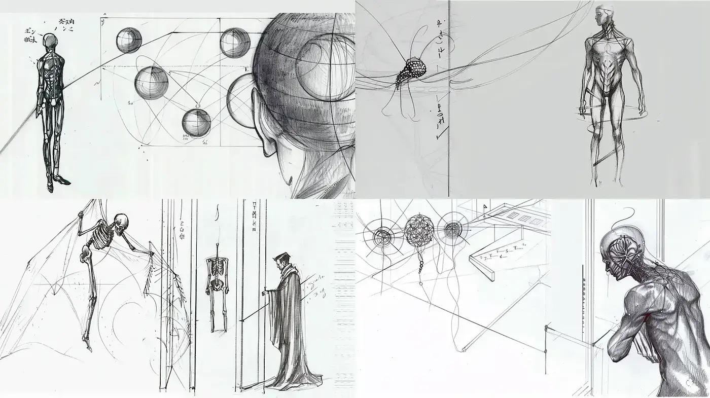 Sketchbook Mastery: Graphite Renderings and Anatomical Exploration - Midjourney sref style