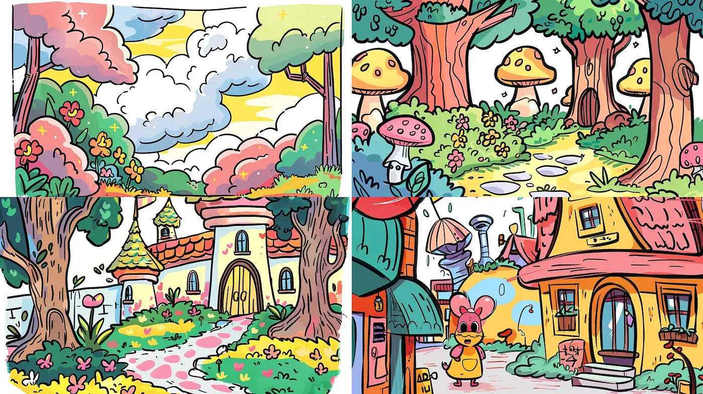 Whimsical and Colorful Fantasy Landscape Design - Midjourney sref style