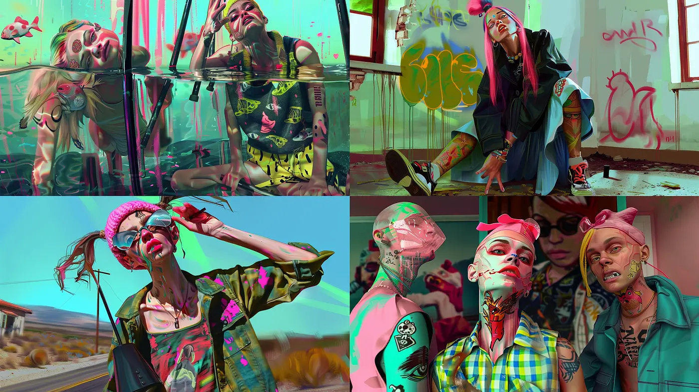 Dystopian CyberPunk Reverie: A Vivid and Edgy Style Fusion - Midjourney sref style
