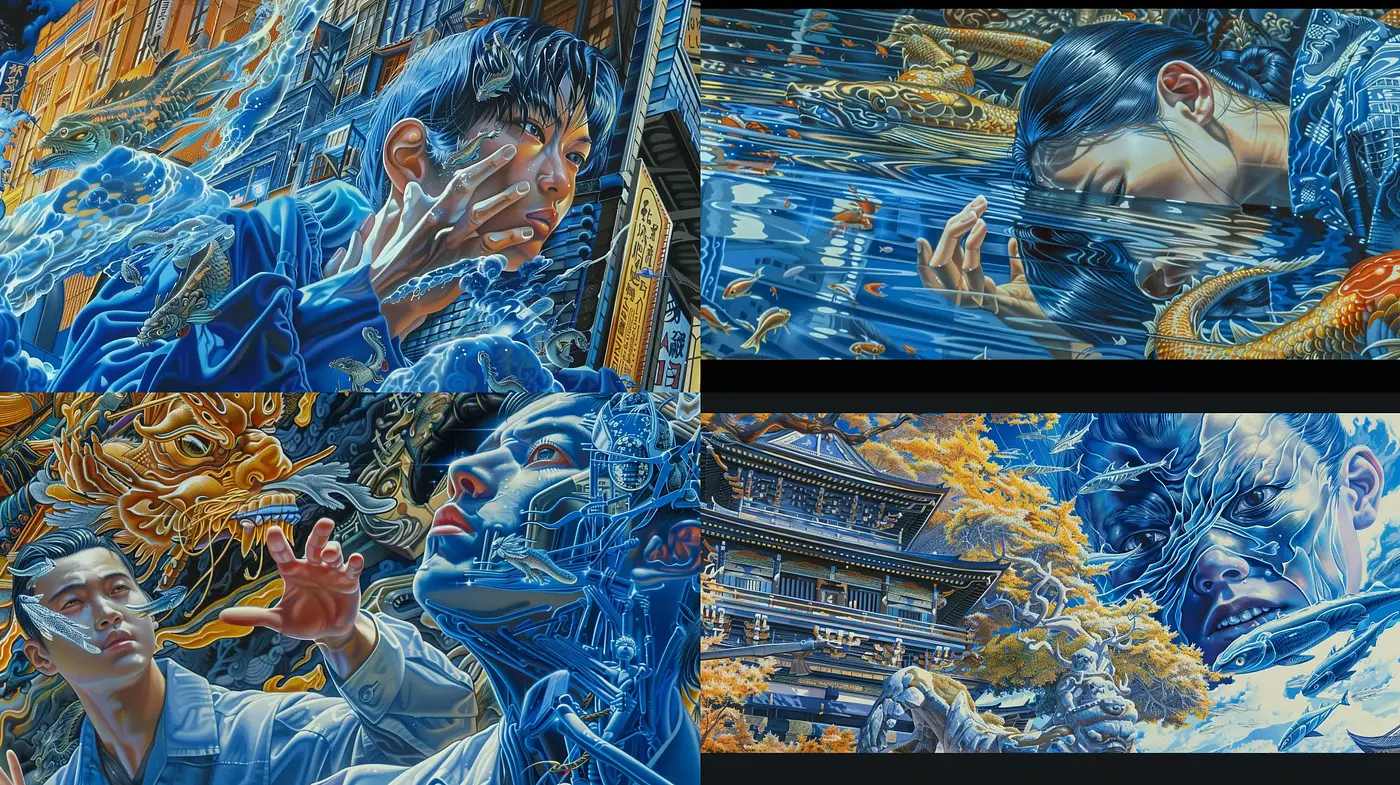 Dramatic Azure Hues in Surreal Composite Realism - Midjourney sref style