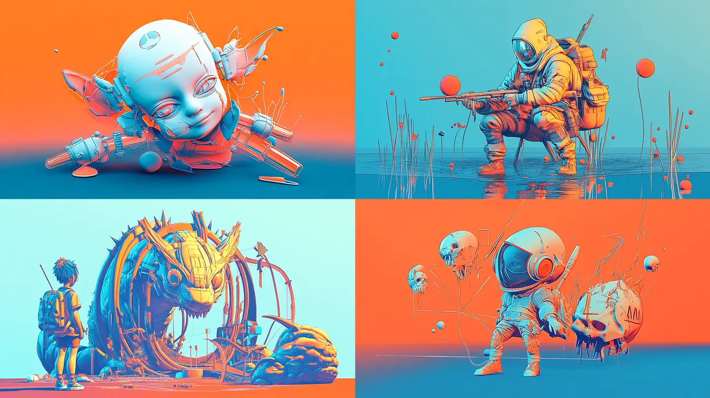 Futuristic Cyan and Orange Contrast Imagery - Midjourney sref style