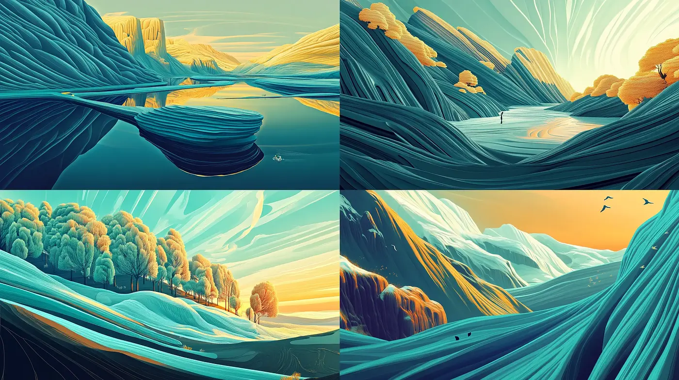 Lyrical Landscapes in Surreal Hues - Midjourney sref style