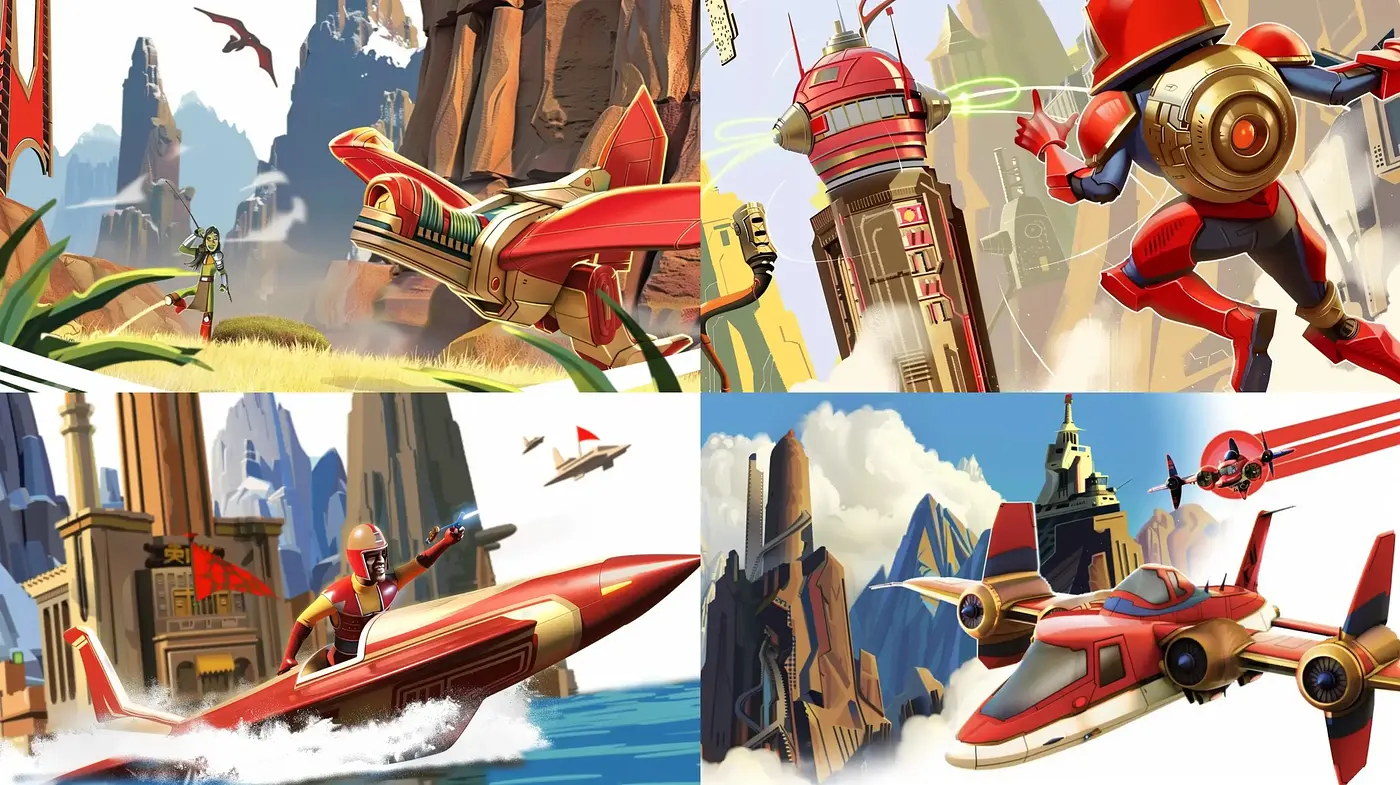 Futuristic Retroflected Adventure - Midjourney sref style