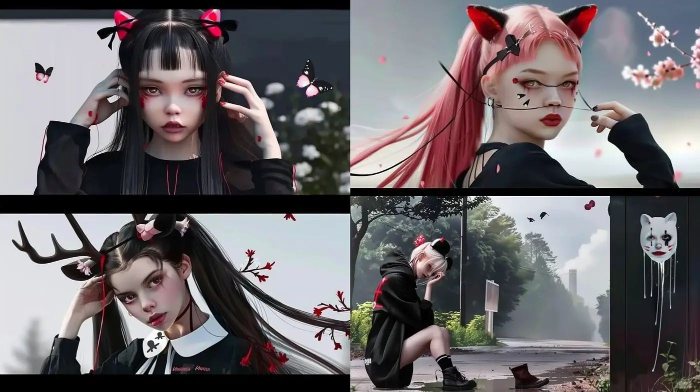 Gothic Anime-Inspired Surreal Portraiture with a Dark Pastel Palette - Midjourney sref style