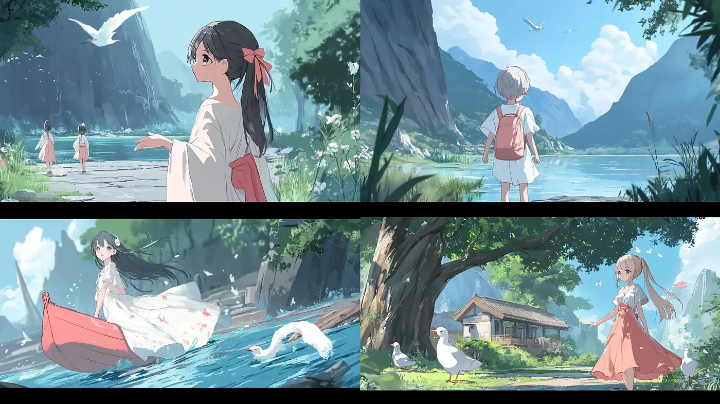 Serene Pastoral Imagery with Harmonious Anime Influence - Midjourney sref style