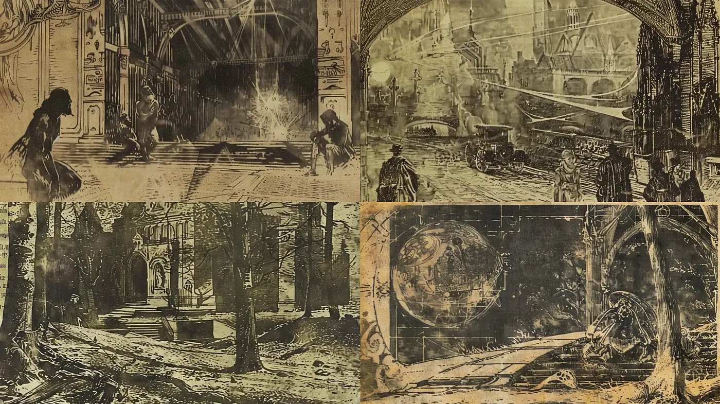 Ethereal Sepia-Toned Gothic Fantascape - Midjourney sref style